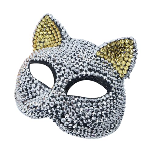 Sxett Strass-Dekoration, Maskerade, Katzengesicht, halbes Gesicht, für Damen, Herren, Halloween, Cosplay, Enthusiasten, Katzen, Kostüm-Zubehör Sxett Strass-Dekoration, Maskerade, Katzengesicht, halbes Gesicht, für Damen, Herren, Halloween, Cosplay, Enthusiasten, Katzen, Kostüm-Zubehör von Sxett
