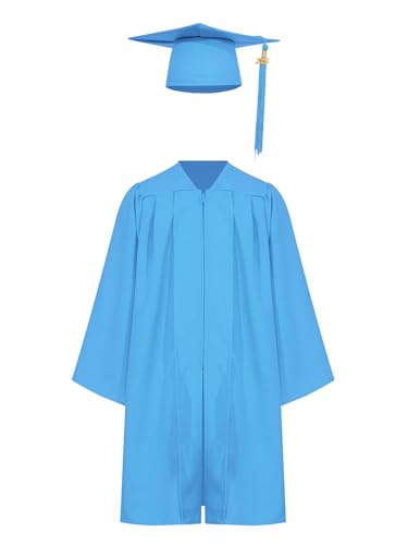 Sxiwei Abschlusskleid Kinder Abschluss Talar Mit Hut Set Mädchen Jungen Grundschule Middle School College Graduation Uniform Blau 116-122 von Sxiwei