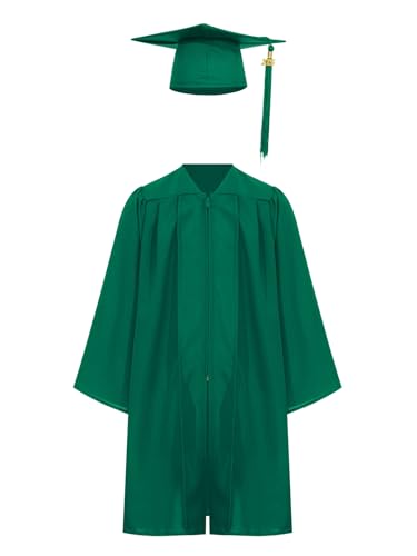 Sxiwei Abschlusskleid Kinder Abschluss Talar Mit Hut Set Mädchen Jungen Grundschule Middle School College Graduation Uniform Dunkelgrün 98-104 von Sxiwei