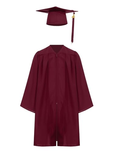 Sxiwei Abschlusskleid Kinder Abschluss Talar Mit Hut Set Mädchen Jungen Grundschule Middle School College Graduation Uniform Dunkelrot 146-158 von Sxiwei