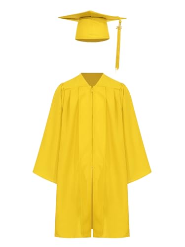 Sxiwei Abschlusskleid Kinder Abschluss Talar Mit Hut Set Mädchen Jungen Grundschule Middle School College Graduation Uniform Gelb 98-104 von Sxiwei