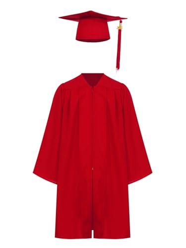 Sxiwei Abschlusskleid Kinder Abschluss Talar Mit Hut Set Mädchen Jungen Grundschule Middle School College Graduation Uniform Rot 104-110 von Sxiwei