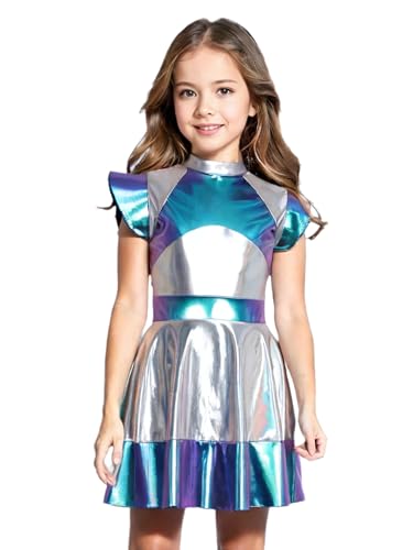 Sxiwei Alienkostüm für Kinder Mädchen Space Girl Metallic Kleid Mützenärmel Party Tankleider Karneval Halloween Outfit Blau 158-164 Sxiwei Alienkostüm für Kinder Mädchen Space Girl Metallic Kleid Mützenärmel Party Tankleider Karneval Halloween Outfit Blau 158-164 von Sxiwei