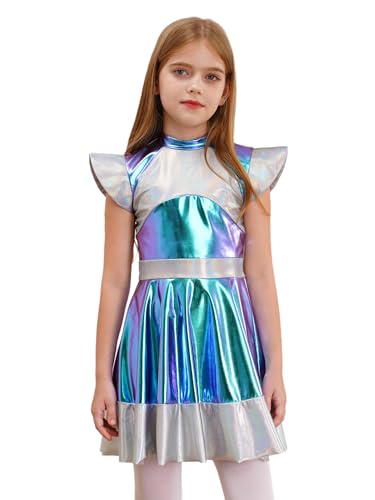 Sxiwei Alienkostüm für Kinder Mädchen Space Girl Metallic Kleid Mützenärmel Party Tankleider Karneval Halloween Outfit Silber 134-140 Sxiwei Alienkostüm für Kinder Mädchen Space Girl Metallic Kleid Mützenärmel Party Tankleider Karneval Halloween Outfit Silber 134-140 von Sxiwei