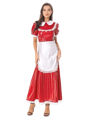Sxiwei Damen Dienstmädchenkleid Lackleder French Maid Kostüm Kurzarm Französisches Magd Uniform Negligee Kleid für Cosplay Rot XXL Sxiwei Damen Dienstmädchenkleid Lackleder French Maid Kostüm Kurzarm Französisches Magd Uniform Negligee Kleid für Cosplay Rot XXL von Sxiwei
