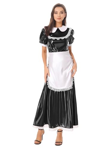 Sxiwei Damen Dienstmädchenkleid Lackleder French Maid Kostüm Kurzarm Französisches Magd Uniform Negligee Kleid für Cosplay Schwarz XXL Sxiwei Damen Dienstmädchenkleid Lackleder French Maid Kostüm Kurzarm Französisches Magd Uniform Negligee Kleid für Cosplay Schwarz XXL von Sxiwei