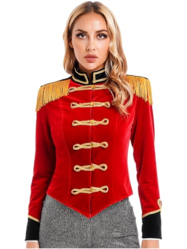 Sxiwei Damen Zirkus Kostüm Jacke Langarm Zirkusdirektor Uniform Samt Stehkragen Mantel Blazerjacke Halloween Cosplay Oberteile Rot S Sxiwei Damen Zirkus Kostüm Jacke Langarm Zirkusdirektor Uniform Samt Stehkragen Mantel Blazerjacke Halloween Cosplay Oberteile Rot S von Sxiwei