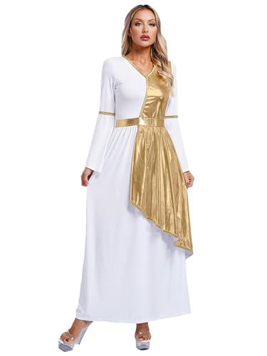 Sxiwei Griechische Göttin Cosplay-Kostüm für Damen Langarm Olympia Langes Edles Kleid Halloween Weihnachtsengel Cosplay Uniformen Gold XXL von Sxiwei