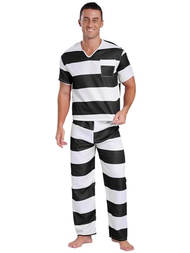 Sxiwei Halloween Prisoner Overall Kostüm Kurzarm Gefangener Häftling Uniform Shirt mit Hose Gefangener Cosplay Faschingskostüme Schwarz M Sxiwei Halloween Prisoner Overall Kostüm Kurzarm Gefangener Häftling Uniform Shirt mit Hose Gefangener Cosplay Faschingskostüme Schwarz M von Sxiwei