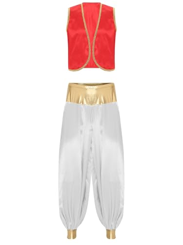 Sxiwei Herren Festliche Arabischer Prinz Set Ärmellose Weste Tops + Hose Glänzende Sultan Erwachsenenkostüm Burgunder & Weiß M Sxiwei Herren Festliche Arabischer Prinz Set Ärmellose Weste Tops + Hose Glänzende Sultan Erwachsenenkostüm Burgunder & Weiß M von Sxiwei