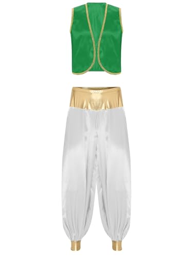 Sxiwei Herren Festliche Arabischer Prinz Set Ärmellose Weste Tops + Hose Glänzende Sultan Erwachsenenkostüm Grün Weiß L Sxiwei Herren Festliche Arabischer Prinz Set Ärmellose Weste Tops + Hose Glänzende Sultan Erwachsenenkostüm Grün Weiß L von Sxiwei
