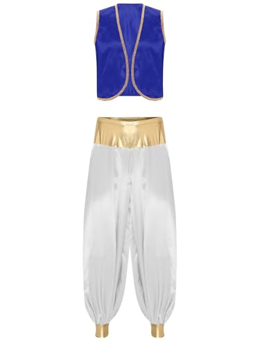 Sxiwei Herren Festliche Arabischer Prinz Set Ärmellose Weste Tops + Hose Glänzende Sultan Erwachsenenkostüm Königsblau und Weiß XXL Sxiwei Herren Festliche Arabischer Prinz Set Ärmellose Weste Tops + Hose Glänzende Sultan Erwachsenenkostüm Königsblau und Weiß XXL von Sxiwei