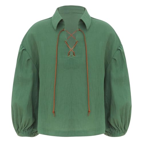 Sxiwei Jungen kinder Piratenhemd Retro Schnürung Langärme Mittelalter Wikinger Renaissance Hemd Hippie Shirt Halloween Karneval Kostüm Armeegrün 98-104 von Sxiwei