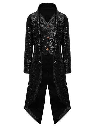Sxiwei Kinder Junge Mittelalter Viktorianische Jacke Pailletten Langarm Steampunk Frack Mantel Viktorianischen Retro Kleidung Schwarz 134-140 Sxiwei Kinder Junge Mittelalter Viktorianische Jacke Pailletten Langarm Steampunk Frack Mantel Viktorianischen Retro Kleidung Schwarz 134-140 von Sxiwei