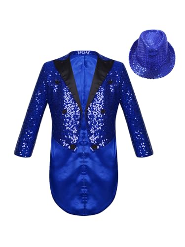 Sxiwei Kinder Jungen Prinz Kostüm Langarm Pailletten Jacke Glitzer Frack Jacke mit Mütze Jazz Tanz Performance Outfit Blau 122-128 Sxiwei Kinder Jungen Prinz Kostüm Langarm Pailletten Jacke Glitzer Frack Jacke mit Mütze Jazz Tanz Performance Outfit Blau 122-128 von Sxiwei