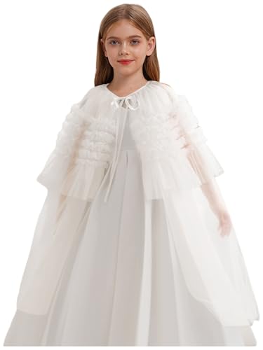 Sxiwei Kinder Mädchen Mädchen-Tüll-Bolero Jungfrauen-Cape Kindergarten-Bolero Feiertage Kirche Hochzeiten Schulveranstaltungen Geburtstage Partys Weiß 104-116 von Sxiwei