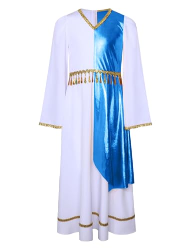 Sxiwei Mädchen Engel Kleid Engelskostüm Langarm Metallic Partykleid Festlich Altgriechische Göttin Toga Weihnachtskostüm Weiß Blau 170 Sxiwei Mädchen Engel Kleid Engelskostüm Langarm Metallic Partykleid Festlich Altgriechische Göttin Toga Weihnachtskostüm Weiß Blau 170 von Sxiwei