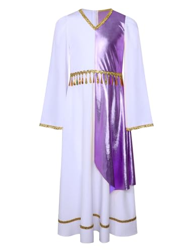Sxiwei Mädchen Engel Kleid Engelskostüm Langarm Metallic Partykleid Festlich Altgriechische Göttin Toga Weihnachtskostüm Weiß Lila 170 Sxiwei Mädchen Engel Kleid Engelskostüm Langarm Metallic Partykleid Festlich Altgriechische Göttin Toga Weihnachtskostüm Weiß Lila 170 von Sxiwei