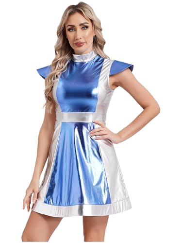 Sxiwei Metallic Glitzerkleid Damen Ärmellos Skater Minikleid Alien Kostüm Kurz Partykleid Fasching Karneval Clubwear Hellblau XXL Sxiwei Metallic Glitzerkleid Damen Ärmellos Skater Minikleid Alien Kostüm Kurz Partykleid Fasching Karneval Clubwear Hellblau XXL von Sxiwei