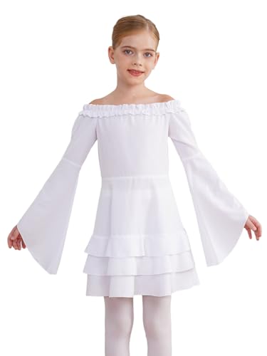 Sxiwei Piratenkostüm Mädchen Langarm Rüschenkleid Vintage Victorian PirateKleider Cosplay Kinderkostüm für Karneval Weiß 122-128 von Sxiwei