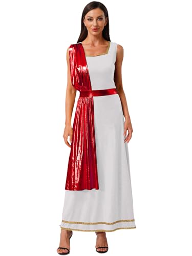 Sxiwei Römisches Kostüm Damenkleid Griechischrömische Göttin Toga Ägyptische Königin Kleopatra Antikes Gewand Griechische Göttin Athen Tunika Historisches Kostüm Karn weiß Rot L von Sxiwei