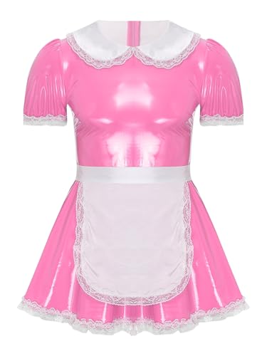 Sxiwei Sissy Kleid Herren Kurzarm Rüschen Dienstmädchen Kostüm A-Linie Maid Uniform Halloween Party Clubwear Rosa XXL von Sxiwei