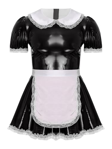 Sxiwei Sissy Kleid Herren Kurzarm Rüschen Dienstmädchen Kostüm A-Linie Maid Uniform Halloween Party Clubwear Schwarz XXL von Sxiwei