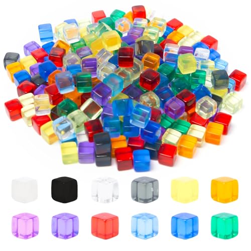 Sxutop 240 Stück 12 Farben Leere Acryl Würfel Blanko Würfel 8 mm DIY Bunten Würfel Blanko Acrylwürfel 6-Seitiger DIY Dice mit Kordelzugtasche für DIY Herstellen,Brettspiele,Partybevorzugung,Lernen von Sxutop