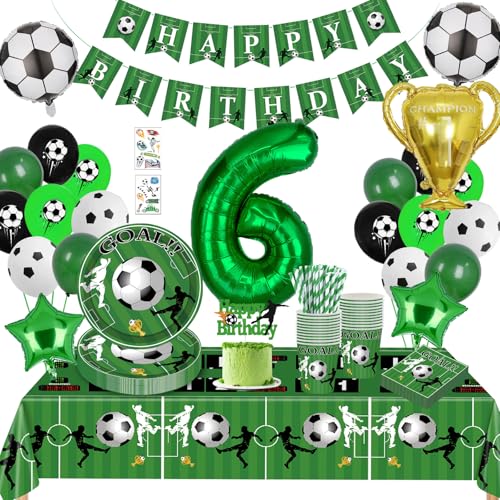 Fussball Geburtstag Deko 6 Jahre,Fussball Partygeschirr Set,Geburtstagsdeko 6 Jahre Junge,Luftballon 6. Geburtstag,Ballons Servietten etc Geburtstags Supplies für party Kindergeburtstag Deko 16 Gäste Fussball Geburtstag Deko 6 Jahre,Fussball Partygeschirr Set,Geburtstagsdeko 6 Jahre Junge,Luftballon 6. Geburtstag,Ballons Servietten etc Geburtstags Supplies für party Kindergeburtstag Deko 16 Gäste von Sxzgea