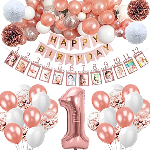 1. Geburtstag Mädchen Deko Rosegold - Ballons, Photo Banner und Geburtstagsdeko 1. Geburtstag Mädchen Deko Rosegold - Ballons, Photo Banner und Geburtstagsdeko von Sxzgea