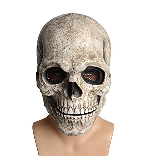 Totenkopfmaske mit beweglichem Kiefer, gruseliger Halloween-realistischer Latexhelm, gruselige Skelett-Kopfbedeckung (grau) von Syansju