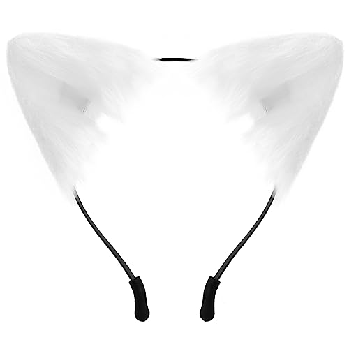 SycloPak Katzenohren Haarreif,Katzenohren,Katzenohren Haarreif Damen,Cat Ears,Haarreif Weiß,Fuchs Ohren,Katzen Ohren,Katzenohren Halloween,Plüsch Stirnband Schwarzen Katzenohren Stirnband Cosplay von SycloPak