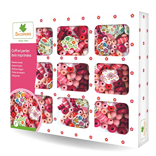 Sycomore CRE3266 Perles Bois Kreative Freizeitbeschäftigung für Kinder-Kästchen mit bedruckten Holzperlen-Ab 3 Jahren-Sycomore-CRE3266, Mehrfarben, 1 Unité (Lot de 1) von Sycomore