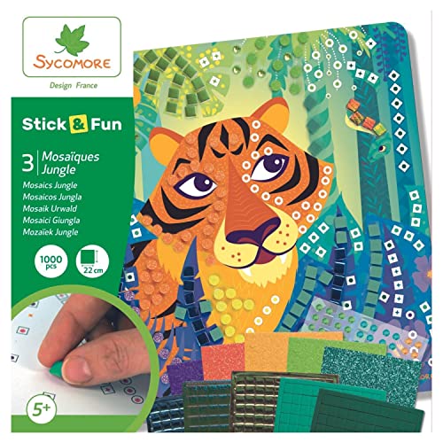 Sycomore CRE7006 Familie Selbstklebende Mosaike für Kinder-3 Dschungelbilder-Kreative Freizeitgestaltung-Stick & Fun-Ab 5 Jahren-Sycomore-CRE7006, Mehrfarben, one Size von Sycomore