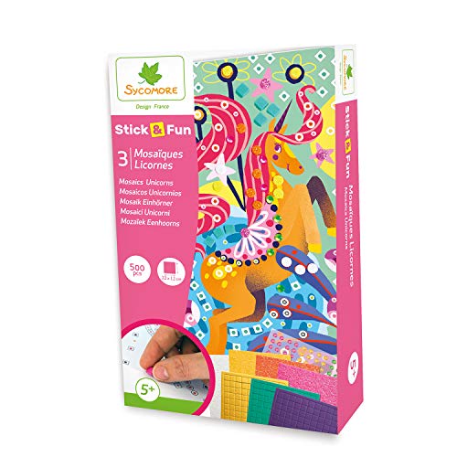 Sycomore CRE7026 Selbstklebende Mosaik-Aufkleber 3 Bilder – Einhorn – Stick & Fun – kreative Freizeitbeschäftigung Kinder – ab 5 Jahren von Sycomore