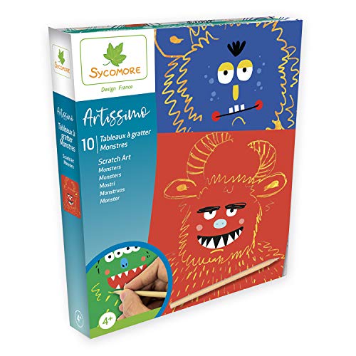 Sycomore CREA002 Artissimo-Scratch Art Design-Monster-Basteln für Kinder-Ab 4 Jahren-Sycomore-CREA002, Mehrfarben von Sycomore