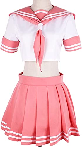 Anime Cosplay Kostüm Astolfo Frauen JK Uniform Sailor Anzug Plissee Rock Anime Schule Uniformen Anzug (Rosa,M) von Syedeliso