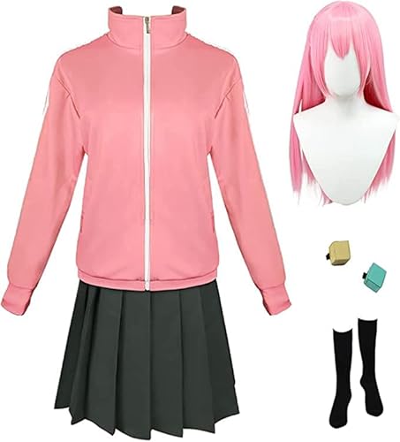 Syedeliso Anime Bocchi die Rock Cosplay Kostüm Gotou Hitori Perücke Kleid Uniform Rock Volle Set für Halloween Outfits (Gotou Hitori Perücke,L) von Syedeliso