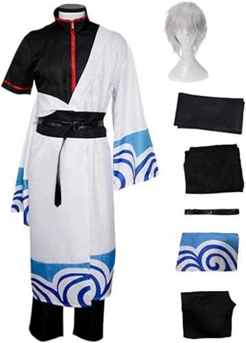 Syedeliso Anime Cosplay Kostüm GINTAMA Sakata Gintoki mit Perücke Outfit Halloween Party Kimono Ankleide anzug (Anzug perücke,XXL) von Syedeliso