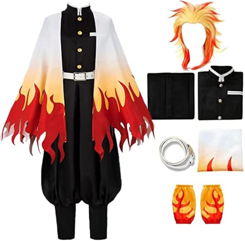 Syedeliso Anime Dämon Slayer Kimetsu Keine Yaiba Rengoku Kyoujurou Cosplay Kostüm Frauen Kimono Uniform Halloween Weihnachten Party Kleidung (Rengoku Kyoujurou Perücke,L) von Syedeliso