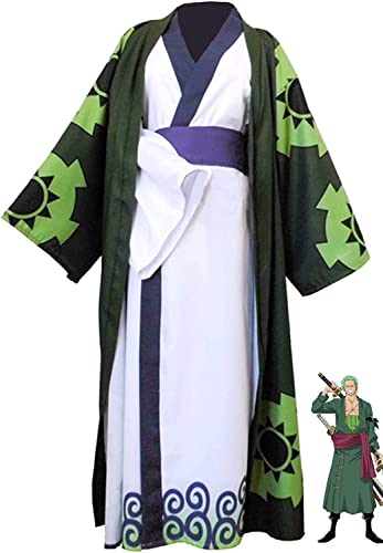 Syedeliso Anime Figur Roronoa Zoro Cosplay Kostüm Kimono Cape Anzüge Halloween Party Uniform Anzüge (Grün,XL) von Syedeliso