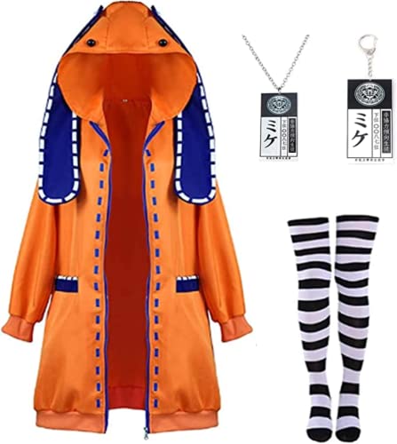 Syedeliso Anime Yomoduki Runa Hoodie Cosplay Kostüm Jacke Outfit mit Socken Halskette Keychain Halloween für Frauen (Orange,XL) von Syedeliso