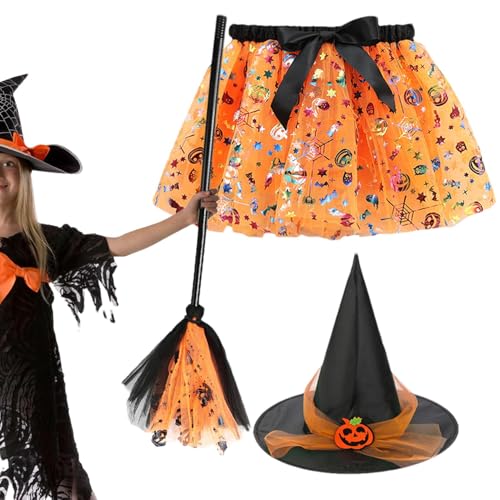 Syengery Halloween Tutu Kostüm, Hexenkostüm für Mädchen,Halloween Tutu Kleid Set | Tutu-Kleid-Set, Hexenmädchen-Rock mit Hexenhut und Besen für 2–8 Jahre alte Halloween-Cosplay-Party-Dekoration Syengery Halloween Tutu Kostüm, Hexenkostüm für Mädchen,Halloween Tutu Kleid Set | Tutu-Kleid-Set, Hexenmädchen-Rock mit Hexenhut und Besen für 2–8 Jahre alte Halloween-Cosplay-Party-Dekoration von Syengery