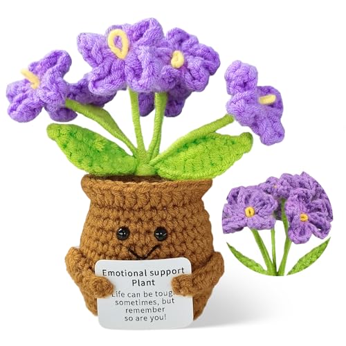 Syhdfxknp 1 Stück Pocket Hug Gehäkelte Blumen Positive Geschenke Emotional Support Gestrickte Lila Vergissmeinnicht Gute Besserung Geschenke Danke Geschenk für Frauen Freundin für Kollegin von Syhdfxknp