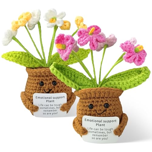 Syhdfxknp 2 Stück Pocket Hug Gehäkelte Blumen Positive Geschenke Emotional Support Gestrickte Lila Vergissmeinnicht Gute Besserung Geschenke Danke Geschenk für Frauen Freundin für Kollegin von Syhdfxknp
