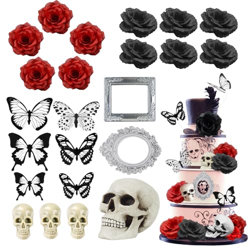 Gotisch Kuchen Deko Schwarz Totenkopf Tortendeko Mit Rosen - Halloween Party Dekoration Gotisch Kuchen Deko Schwarz Totenkopf Tortendeko Mit Rosen - Halloween Party Dekoration von Syhdfxknp