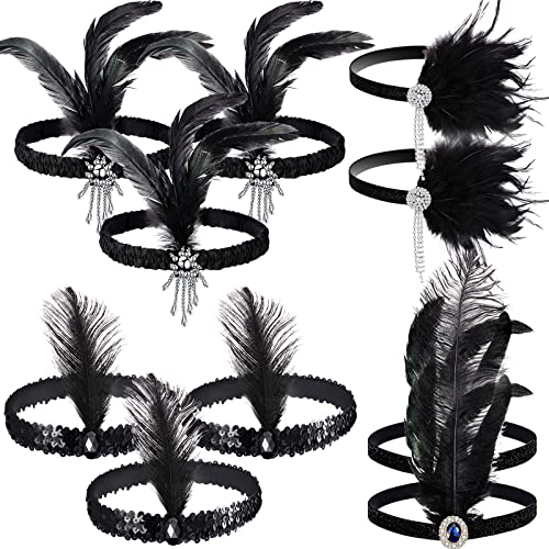 10 Stück 1920er Vintage Schwarzer Feder Kopfschmuck Feder Flapper Stirnband 20er Jahre Zubehör für Frauen Thema Party Karneval (Estilo Elegante) von Syhood