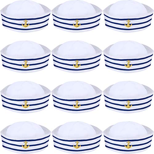 12 Stück Segelhüte Blau mit Weißem Kapitänsmütze Matrosenmütze für Herren Damen Kostüm Zubehör Verkleidung Party (Zarter Stil) von Syhood