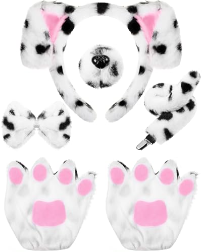 5 Stücke Halloween Tier Welpen Hund Kostüm Set Enthalten Welpen Ohren Stirnband Fliege Gefälscht Nase Schwanz Hundepfote Handschuhe Tier Kostüm Zubehör für Cosplay Party (Schwarz Weiß, Einfacher) 5 Stücke Halloween Tier Welpen Hund Kostüm Set Enthalten Welpen Ohren Stirnband Fliege Gefälscht Nase Schwanz Hundepfote Handschuhe Tier Kostüm Zubehör für Cosplay Party (Schwarz Weiß, Einfacher) von Syhood