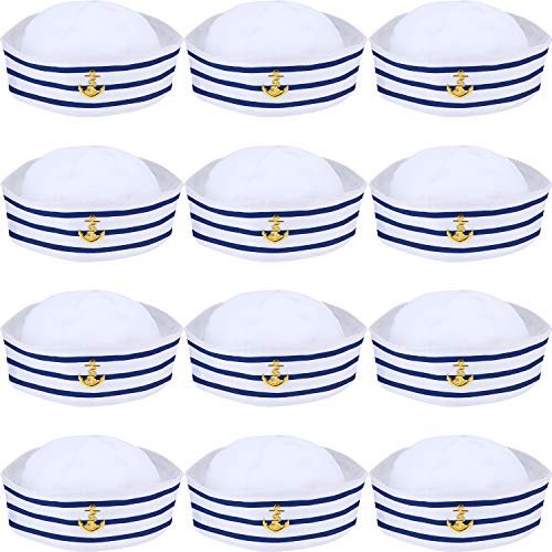 12 Stück Segelhüte Blau mit Weißem Kapitänsmütze Matrosenmütze für Herren Damen Kostüm Zubehör Verkleidung Party (Zarter Stil) von Syhood